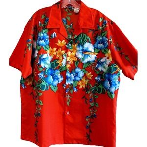 Vintage Kona Coast Floral Hawaiian Shirt 1970s Men's XL Red Poly Colorful Aloha